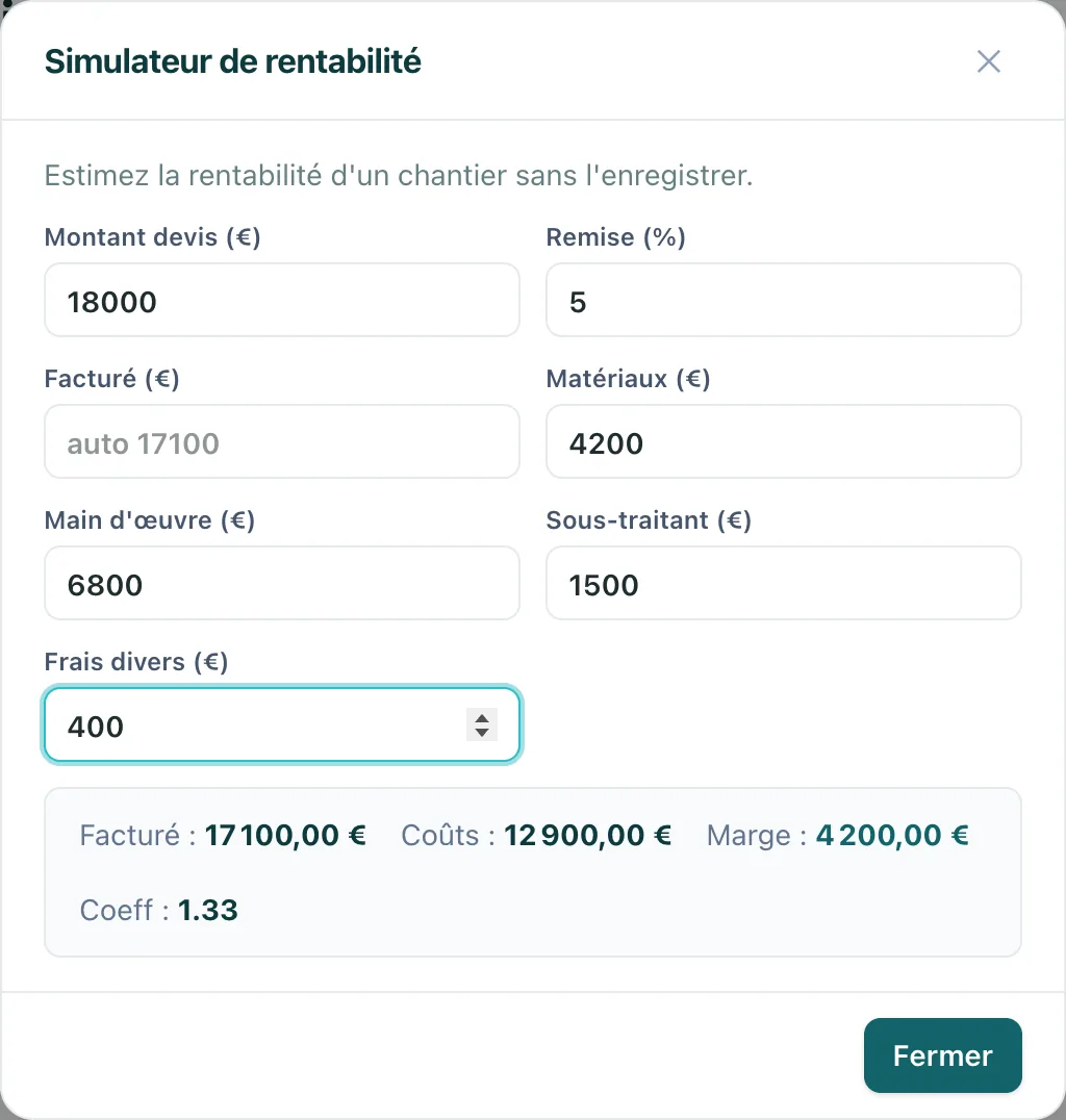 Le simulateur de rentabilité d'un devis